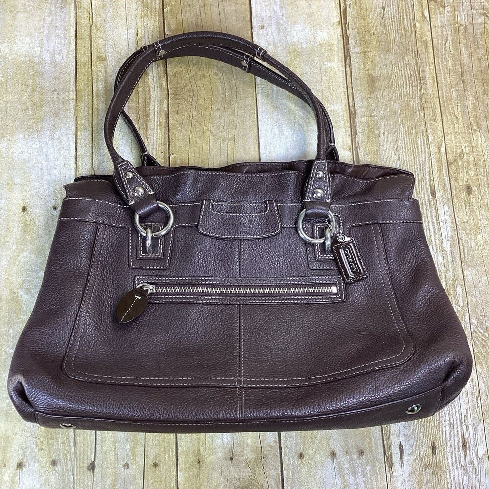 Coach Penelope Brown Pebbled Leather Shopper Shoulder Tote E1069-14682